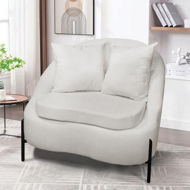 Imagem de Poltrona Decorativa Orgânica Pé De Metal Preto Zaya Bouclê Off White C05 - D'rossi