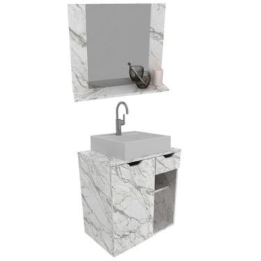Imagem de Conjunto Para Banheiro Armarios Com Cuba E Espelho BN4 Marmore Branco 