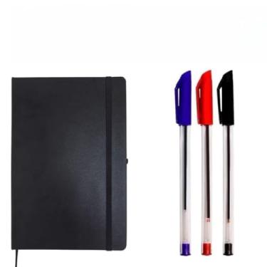 Imagem de Kit Caderno A5 Capa Dura Espiral para Anotações com 3 Canetas Caderneta Caderno Sem Pauta Caderno de Anotações Cadernos Caderno Anotações Alternativa Fichario A5 Uso Diário (PRETO,KIT SEM PAUTA)
