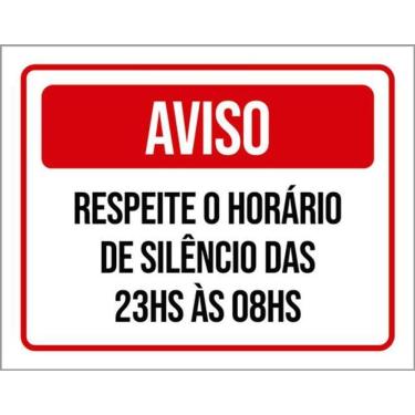Imagem de Kit 3 Placas Aviso Respeite Horário Silêncio 23H As 8H