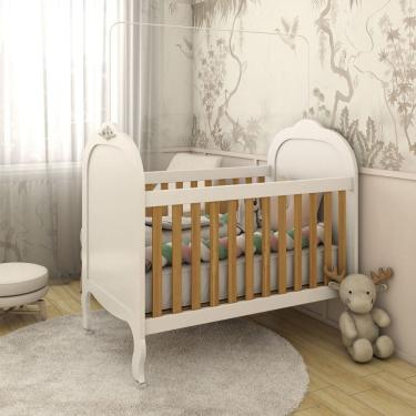 Imagem de Berço Americano 3 em 1 Sueño 100% Mdf Branco Brilho/Amêndoa - Panorama Móveis