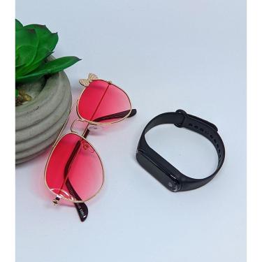 Imagem de Kit Relógio Led Infantil Band Bracelete Silicone Menina + Óculos de Sol Aviador Lacinho Flexível aço Proteção Uv400