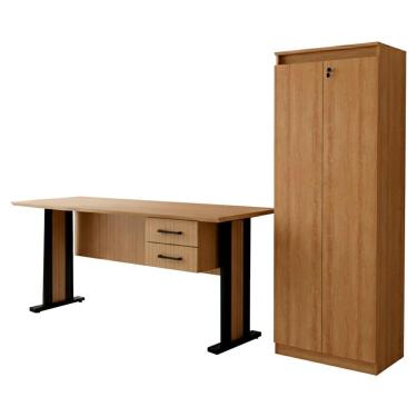 Imagem de Mesa de Escritorio 2 Gavetas Armario Multiuso 2 Portas Com Chave Tecno Mobili