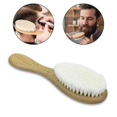 Imagem de Escovinha Disfarce Barbeiro Cerdas Macias Cabo de Madeira Barbearia Ca