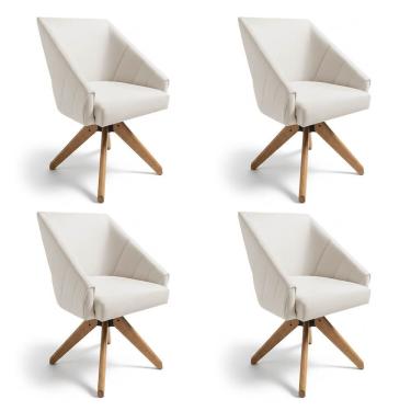 Imagem de Kit 4 Poltronas Giratórias Alana Suede Bege Base De Madeira - Pallazio