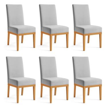Imagem de Kit 6 Cadeiras De Jantar Brisa Veludo Cinza Base De Madeira - Pallazio