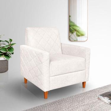 Imagem de Poltrona Liana Bouclê Off White Pés De Madeira - Pallazio