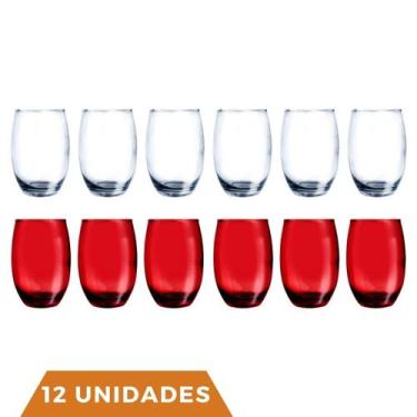 Imagem de Kit Copo Vidro 450ml 6 Vermelho/ 6 Transparente California - PRATICASA