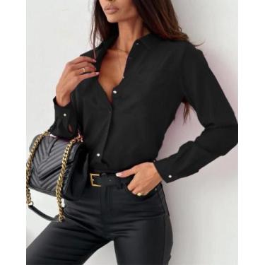 Imagem de Blusa Feminina Elegante Chiffon - Decote V, Manga Comprida, Modelo Sol