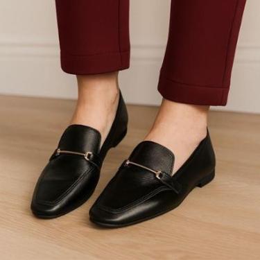 Imagem de Mocassim Feminino Couro Legitimo Casual Macio Leve Preto Conforto-Feminino