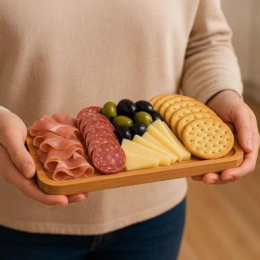Imagem de Petisqueira Bambu Retangular Tábua Bandeja Petiscos Queijos Frios Serv
