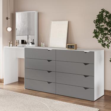 Imagem de Cômoda Penteadeira com Espelho 8 Gavetas Porto Politorno - Cinza/Bco