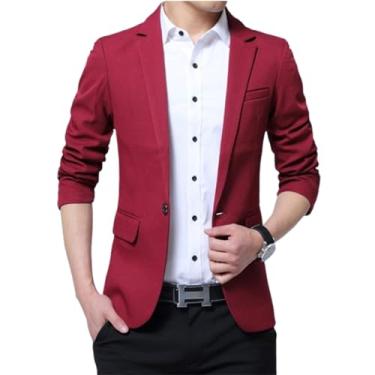 Imagem de Dawwoti Blazer masculino esportivo, casaco blazer leve e casual para casamento, jaquetas de terno para homens, Vinho tinto, P