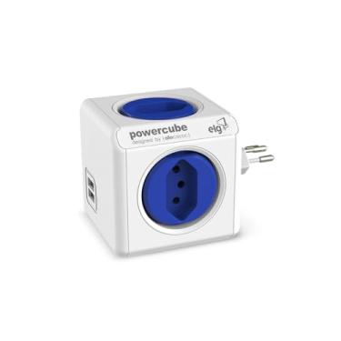 Imagem de ELG, PWC-R4U, PowerCube USB, Filtro de Linha, Multiplicador 4 Tomadas Bivolt com 2 Portas USB 2.4A, Disjuntor Integrado de 10A, Branco e Azul