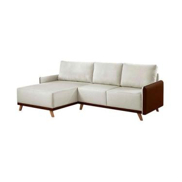 Imagem de Sofá 5 Lugares Geribá com Chaise Esquerdo Linho Bege e Marrom - Modern