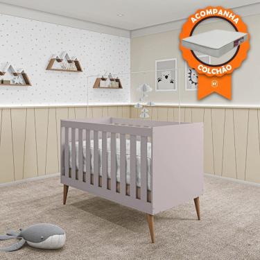Imagem de Berço Mini Cama Móveis Estrela Ternura - Rosa Wood + Colchão Baby Light Ortobom