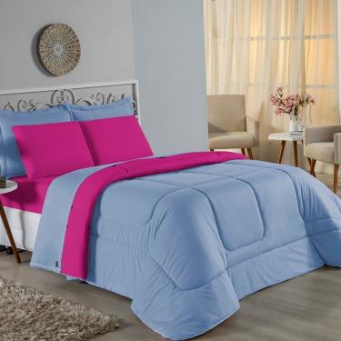 Imagem de Edredom Solteiro Nobre 1 Peça Dupla Face 1,60m X 2,40m Malha 100% Algodão - Azul-bebê / Pink