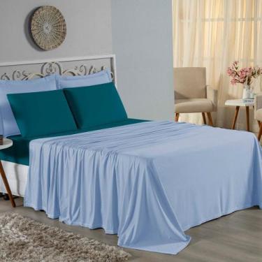 Imagem de Jogo de Cama Casal Viúva Nobre 4 Peças Malha 100% Algodão - Azul-Bebê 