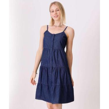 Imagem de Vestido Feminino Jeans Botões Alças Finas Marisa-03032, M, Jeans azul
