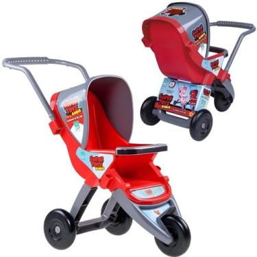 Imagem de Carrinho De Boneca 3 Rodas Infantil Rosa Vermelho Para Bonecas Alça Re