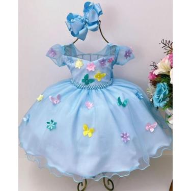 Imagem de Vestido infantil Jardim encantado rosa flores lilás e azul - LUXO KIDS