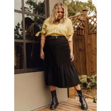 Imagem de Saia Plus Size Midi, Preta, Cós Com Elástico, Tam. 54 - Join Curves, 5