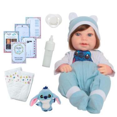 Imagem de Bebê Reborn Roupa Stitch Silicone com Acessórios e Pelúcia - Cegonha R