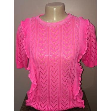 Imagem de Blusa rosa neon trabalho em linha - Malharia Lancini
