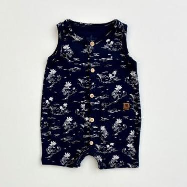 Imagem de Macaquinho Milon Infantil Bebe Marinho Coqueiros Verão Moda Kids, Azul