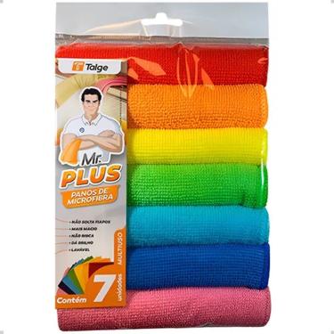 Imagem de Kit 7 Panos de Microfibra Multiuso Mr. Plus para Limpeza de Superfícies 30x30cm Colorido Talge