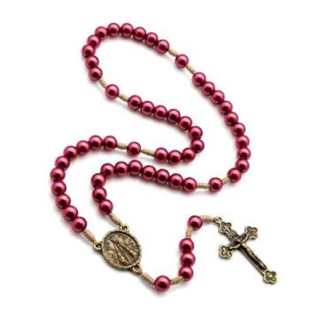 Imagem de Terço Nossa Senhora Aparecida contas perola bordo 8 mm AR0091 - Artigo