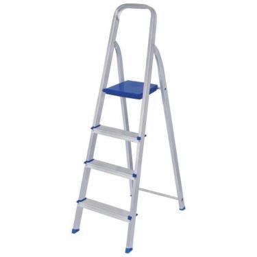 Imagem de Escada Doméstica Escada Alumínio 4 Degraus 134CM para Tarefas do Lar com Estrutura Leve e Durável Prata Mor