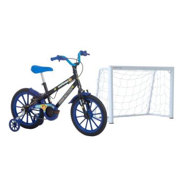 Imagem de Kit Com Mini Trave De Futebol + Bicicleta Aro 16 Free Action Capivara Preto Brilho