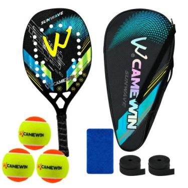 Imagem de Kit Raquete Beach Tennis Camewin Carbono 3K + 3 Bolinhas, Sunwave blue