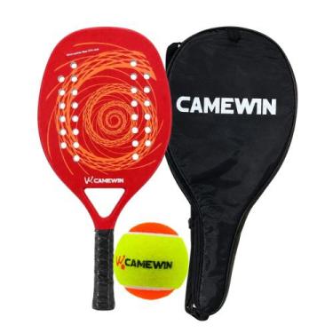 Imagem de Raquete Beach Tennis Camewin Fibra de Carbono + Bolinha, Vermelho