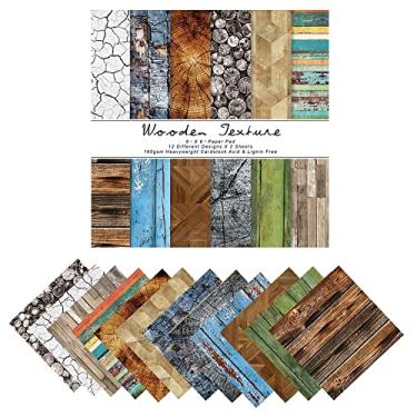 Imagem de Bestgift Scrpabook Bloco de papel de lado único, 15 x 15 cm, estampa de textura de madeira, papel decorativo, coleção de 2 desenhos, cartolina de Natal para projetos artesanais, moldura de foto DIY - 24 folhas