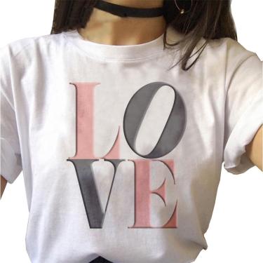 Imagem de Camiseta feminina Branca love rosa
