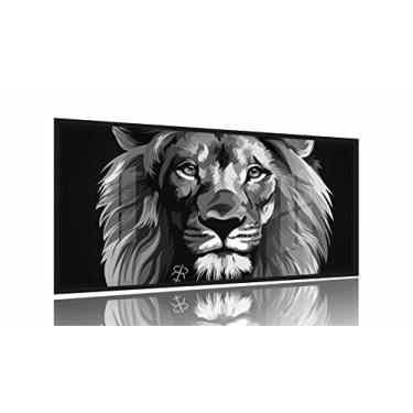 Imagem de Quadro leão de Juda Preto e branco 130x60 Moldura Preta 2x2