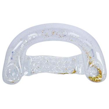 Imagem de Compra Maluca Colchões de ar duráveis para piscina, colchões flutuantes de 160 x 153 cm, cama inflável com almofada flutuante para piscina, para brinquedos aquáticos de verão(Lantejoulas douradas)