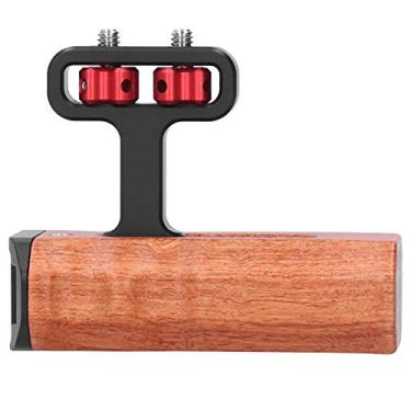 Imagem de PUSOKEI Alça para câmera com parafuso de 6,35 mm DSLR, alça de madeira, alça de vídeo, alça de mão, suporte lateral com suporte para sapata fria para monitor, luz de enchimento, microfone