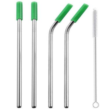 Imagem de Canudos Aço Inox Milk Shake Silicone 7mm kit 4 Reutilizaveis Verde