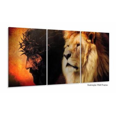 Imagem de Quadro Leão de Juda Jesus Igreja 3 Peças 120x60 em tecido