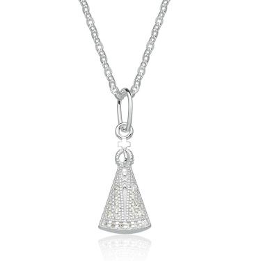 Imagem de Colar Nossa Senhora Aparecida Zircônias 24 MM Em Prata De Lei 925 Com Garantia