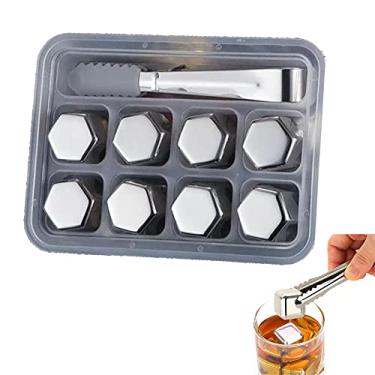 Imagem de HIOD Cubos de gelo de aço inoxidável, pedras refrescantes reutilizáveis para vinho de uísque, mantenha sua bebida fria por mais tempo, suporte de vinho para vinho, 8 peças