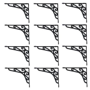 Imagem de Kit 12 Cantoneiras Preta Suporte Parede Prateleira 20x25cm