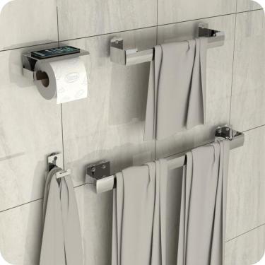 Imagem de Kit Acessórios Para Banheiro Inox Com Ventosa 4 Peças ELG