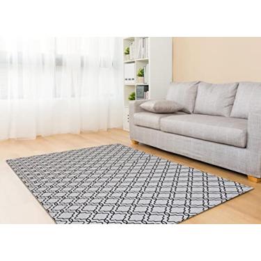 Imagem de Tapete Sala/Quarto Coleção Londres 100% Antiderrapante Jacquard Rústico - Branco/Preto (1,32M X 1,50M)