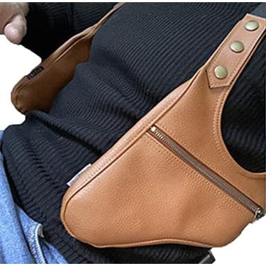 Imagem de KRASS Bolsa de axila de couro PU retrô, bolsa de ombro duplo anti-roubo medieval steampunk com zíper ajustável bolsa coldre para homens, marrom, colecionador88