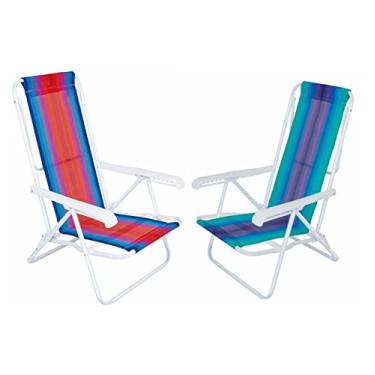 Imagem de Kit 2 Cadeira Reclinável 8 Posições Aço Listrada Para Praia Piscina Camping - Mor - Sortida