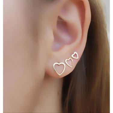 Imagem de Brinco Trio Coração Banhado a Ouro 18k